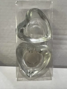 Heart Shape Tea light/ Votive Candle Holders, Clear Glass -Set of 2- - Picture 1 of 3