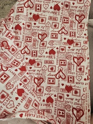 3 Yrds Vintage Fabric Tradition Valentines Heart Red Flannel 1st Class Love Mail - Image 1 of 2