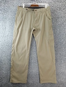 prAna Cargo Pant Men 32x30 Beige Straight Stretch Hiking Belted Roll Tab Outdoor - Picture 1 of 16