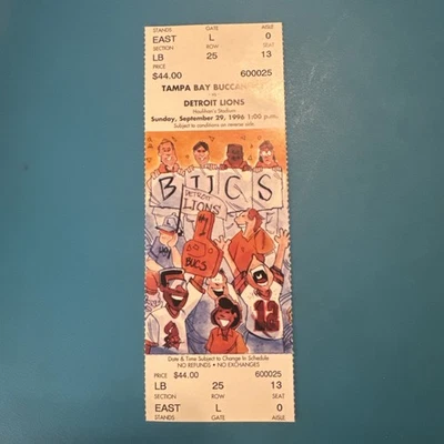 Boleto de temporada Barry Sanders 1996 Detroit Lions at Tampa Bay Buccaneers sin usar Foto 1 de 2