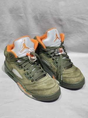 Nike Air Jordan 5 Retro Olive Green And Orange Sneaker 6.5Y Jumpman - Image 1 of 4
