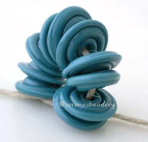 MERMAID GREEN WAVY DISCS * Handmade Lampwork Glass Beads TANERES sra - Picture 1 of 3