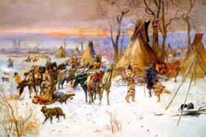 Impresión artística de giclee occidental del regreso de los cazadores indios de Charles Russell + envío gratuito - Imagen 1 de 4