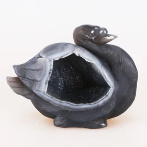 5.9" Natural Geode Agate Quartz Crystal Hand Carved Swan Animal Carving 1030g - Picture 1 of 8