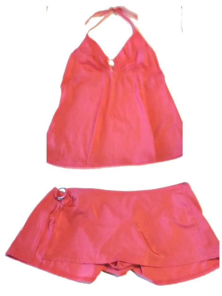 Traje de baño Tankini halter rosa coral metálico Venus con falda talla 16  Foto 1 de 4