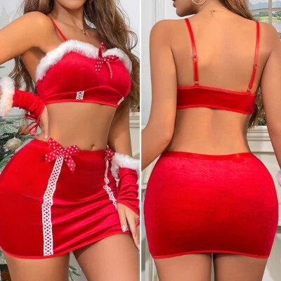 Christmas Sexy Lingerie for Women Red Santa Babydoll Sleepwear Lace Nightdress - Image 1 of 4
