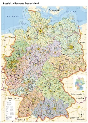 Große XL Postleitzahlen PLZ Karte Deutschland, Poster in 100 x 140 cm - Bild 1 von 4