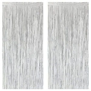 Silver Foil Fringe Curtain 3.3Ft x 8.3Ft Metallic Tinsel Birthday 2 Pack - Picture 1 of 7