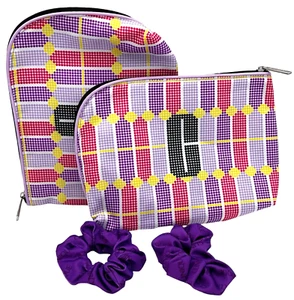 Pink Purple Clinique Cosmetic Makeup Travel Zippered Bags Hair Ties Yellow Dot - Picture 1 of 12