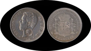 España 5 Pesetas Plata Duro 1871 *71 GP SD M Amadeo I - Imagen 1 de 1