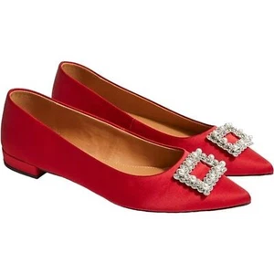 J.CREW Puntera Punta Puntiaguda Cristal Clásico Rojo Planos con Caja, US7 - Imagen 1 de 10