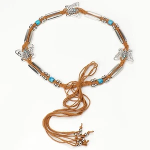 Bohemian Wrap Waist Chain Handwoven Waxed Cord Belt with Alloy Butterfly - Picture 1 of 10