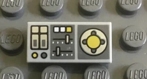 LEGO  Tile 1x2 w/ Vehicle Control Panel, Silver Sliders, Yellow Buttons, Car - Picture 1 of 1