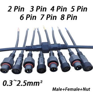 Waterproof Cable Connector Plug 2/3/4/5/6/7/8 Pins Male Female Outdoor Rainproof - Picture 1 of 34