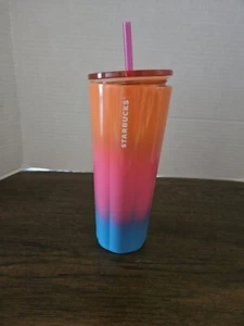 Starbucks Summer 2023 Tumbler Puffy Gradient Pink Orange Blue 24Oz Cold Cup - Picture 1 of 8