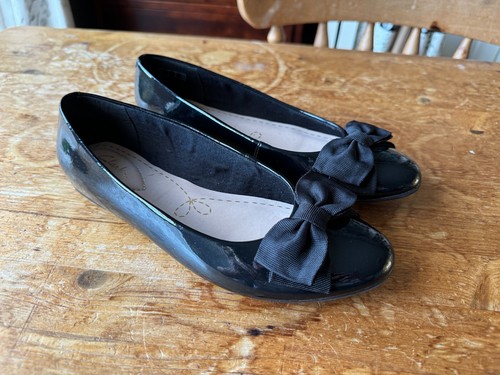 DONNA CLARKS SCARPE DOLLY NERE VERNICE ECOPELLE UK 3 5 FIOCCO BALLERINE LAVORO