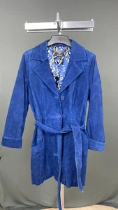 Dennis By Dennis Basso Womens Coat Blue Suede Leather Belted - Picture 1 of 3