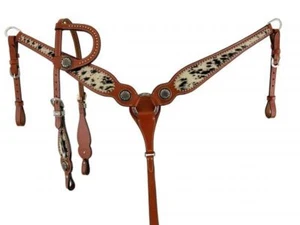 Showman Hair-On Cowhide Single Ear Leather Headstall & Breast Collar Set - Picture 1 of 1