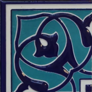 Esquina borde de azulejos de cerámica de 4""x4"" elevado turco Iznik azul y turquesa - Imagen 1 de 1