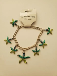 Golden Stella Green/Yellow Starfish Shape Charm with Lobster Closure Bracelet - Picture 1 of 4