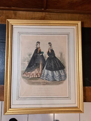 Gravure 19e siècle "la mode illustrée" encadrée sous verre avec passe-partout. - Photo 1/4