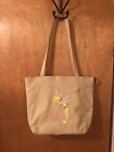 Disney Glitter Tan Canvas Large Zippered Purse Tote Tink Tinkerbell Pin