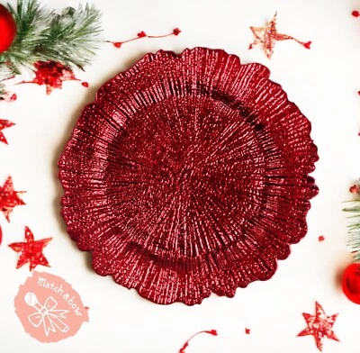 Placa Cargador Plástico Acrílico Patrón Arrecife Rojo 6 Piezas Acabado Brillante  Foto 1 de 4