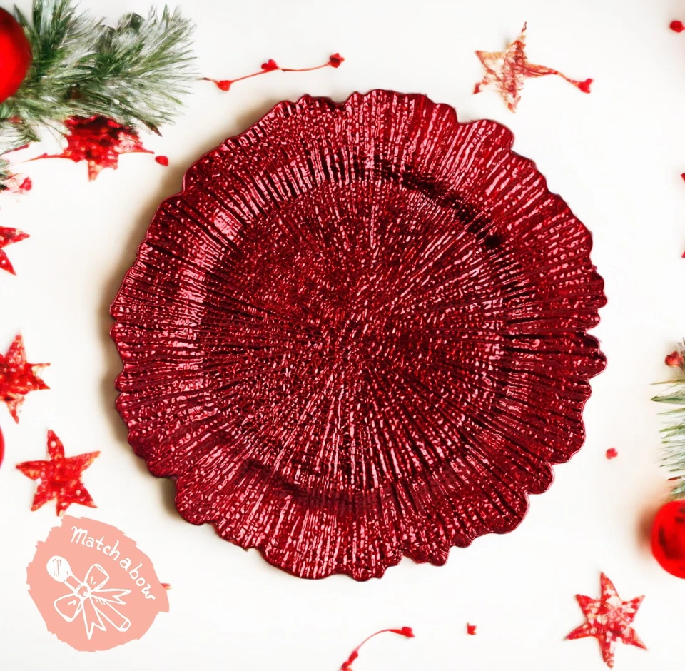 Placa Cargador Plástico Acrílico Patrón Arrecife Rojo 6 Piezas Acabado Brillante  Foto 1 de 4