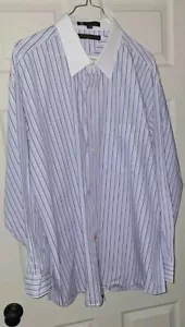 Tommy Hilfiger Mens Big & Tall Dress Shirt Stripe White Collar XXL 18 34/35-CM29 - Picture 1 of 4