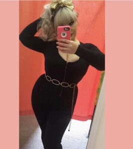 vintage 70s black skin tight zip front jumpsuit/catsuit S/M - Picture 1 of 4