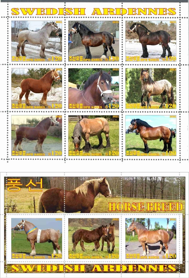Stamp sheet+block Swedish Ardennes Horses 2021 Korea issue - Image 1 of 1