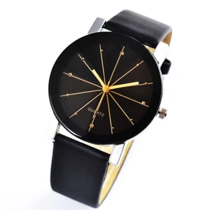 Wrist Watch for Man Casual Black Leather Band Automatic Quartz Boy Child Present - Picture 1 of 5