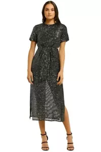 CMEO COLLECTIVE Lustre Midi Dress Black Sequin Size 10 AU RRP 249 WITH DEFECTS - Picture 1 of 10