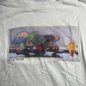 Vintage 90s Smile At The Rain Beth Mendrickson Logan Art White T Shirt Large USA - Picture 1 of 4