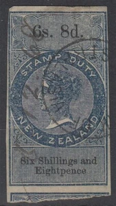 NEW ZEALAND 1867 QV REVENUE IMPERF DIE I 6/8d. BLUE & BLACK (ID:095/D63091) - Picture 1 of 1