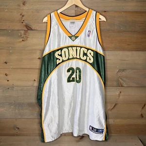 VTG Reebok Seattle Super Sonic Gary Payton #20 White Green Jersey Men's Size 56 - Picture 1 of 8