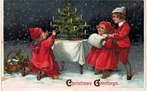 Natale Tre Bambini In Rosso Decorare Gabriele 204 1910 COSÌ COM'È - Foto 1 di 2