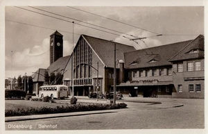 OLDENBURG-Bahnhof-Fotokarte-Omnibus,Oldtimer-gelaufen -14.4.1949 - Bild 1 von 2