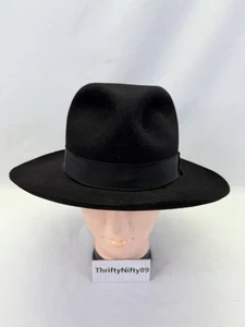 Vintage Vanzina Black Wool Felt Wool Wide Brim Fedora w Bow 7 3/8 (63) - Picture 1 of 13