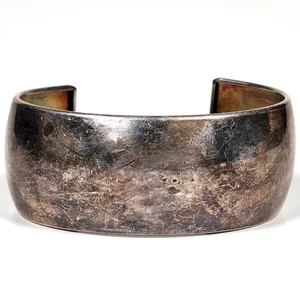 Vintage Italy Solid 925 Sterling Silver Hand-Made 6.2" Wide Band Cuff Bracelet - Picture 1 of 10