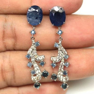 Regalo para ella Pendientes de plata de ley 925 zafiro verde azul y circón Foto 1 de 4