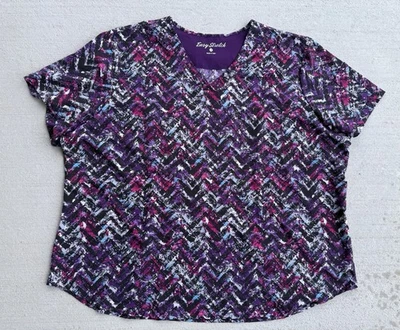 Easy Stretch Scrub Top Womens Plus Size 3X Short Sleeve Purple Multicolored - Image 1 of 3
