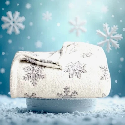 Christmas Snowflake Throw Oversized 60x72 Plush New White Gray Super Soft Fleece - Image 1 of 2