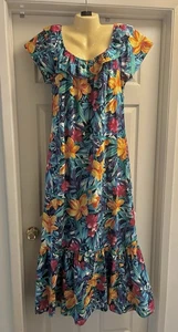 Hilo Hattie Floral Muumuu Kleid Damen M Schulterfrei Rüschen Midi Tropical - Bild 1 von 5