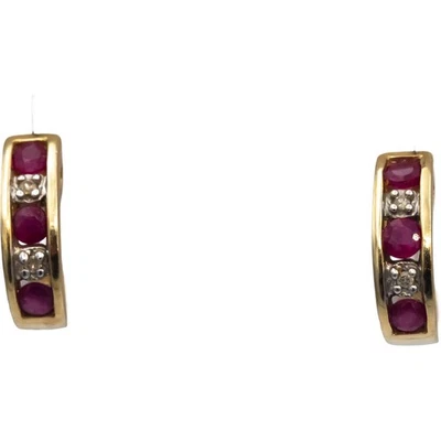 Diamond & Ruby 10k Yellow Gold Curved Stud Earrings 0.34CT - Image 1 of 4