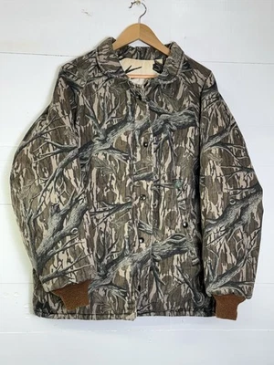 Rare 80s Mossy Oak Reversible Jacket Treestand Winter Snow Size L Mens Hunting - Image 1 of 4