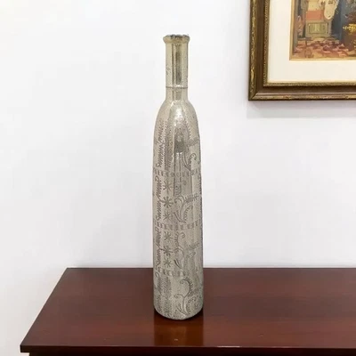 35" Silver Floral Glass Cylinder Floor Vase - Image 1 of 4