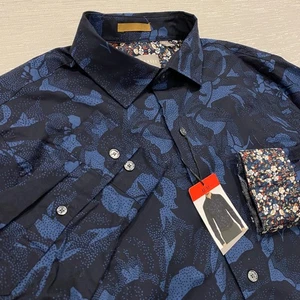 Ted Baker Oberhemd Herren mittelblau schwarz Blumenmuster Langarm - Bild 1 von 14
