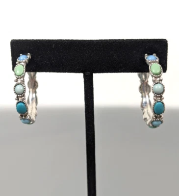 CHAPS 蓝色绿色人造绿松石凸圆形环状耳环穿孔 — 第 1/4 张图片