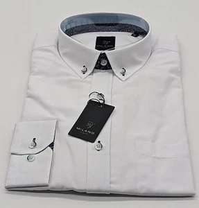 Camisa manga larga Milano Italy talla M 39/40 cuello abotonado blanco AJUSTE MODERNO - Imagen 1 de 9